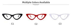 Detailed display of trendy cat-eye glasses frames in black, red and white colors