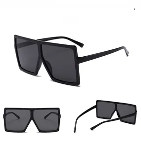 Multi-angle view of oversized square sunglasses featuring sleek black frames and dark lenses
