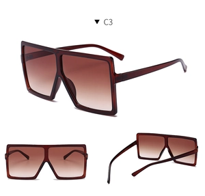 Multi-angle view of oversized square sunglasses with brown frames and gradient tea lenses