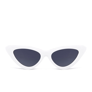 Retro cat-eye triangle sunglasses for women with white frames and dark lenses