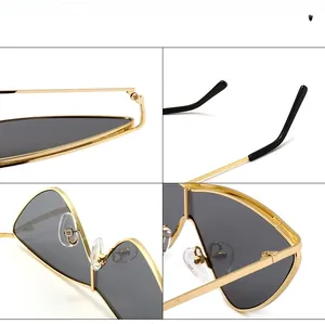 Detailed views of gold metal frame sunglasses featuring durable hinges and soft nose pads