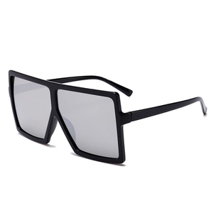 Chic oversized square sunglasses with black frame and silver mirrored lenses