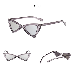 Detailed views of purple butterfly sunglasses with silver mirrored lenses and C9 frame