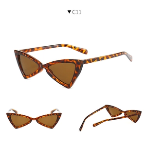 Detailed views of leopard print cat eye sunglasses with dark brown lenses and integrated bridge