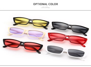 Close-up of retro rectangular sunglasses showcasing six different stylish color options