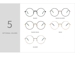Détails des cinq couleurs disponibles pour les montures de lunettes rondes rétro