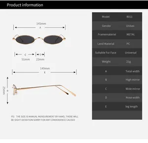 Tableau des tailles détaillé pour lunettes de soleil rétro en métal avec spécifications