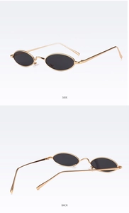 Vues latérale et arrière de lunettes de soleil ovales rétro avec monture fine en métal doré