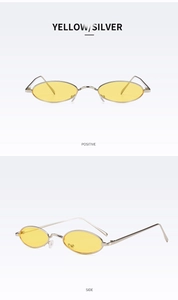 Détails de lunettes de soleil ovales rétro avec verres jaunes et monture en métal argent