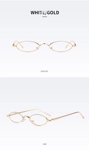 Vues détaillées de lunettes de soleil ovales rétro avec monture fine en blanc et or