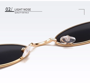 Macro du pont en métal léger et des plaquettes de nez en silicone de ces lunettes de soleil