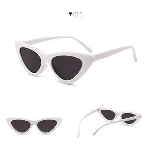 Multi-angle view of vintage white cat-eye sunglasses with thick frames and black lenses