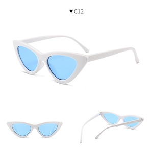 Detailed views of retro white cat eye sunglasses with light blue lenses color C12