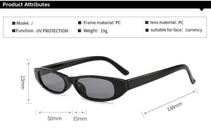 Detailed size chart of vintage small oval frame sunglasses with UV400 PC lenses