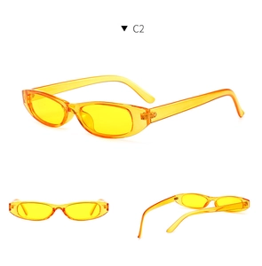 Three-angle views of yellow translucent oval sunglasses with a retro Y2K aesthetic