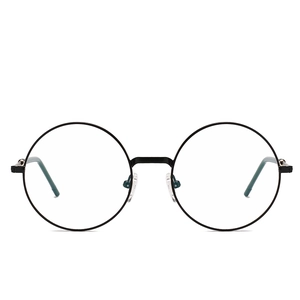 Lunettes rondes classiques à monture en métal noir avec verres transparents