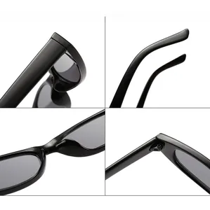 Detailed views of black small frame sunglasses featuring metal hinges and ergonomic nose pads