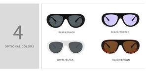 Detail view of large frame oversized retro sunglasses in four fashion color options