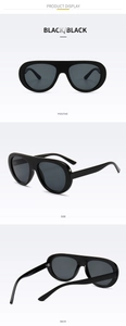 Detailed multi-angle views of black oversized matte sunglasses with UV400 protection logo