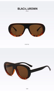 Front and side views of vintage large frame sunglasses in black and tortoiseshell finish