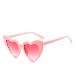 Occhiali da sole a cuore alla moda da donna con lenti rosa sfumate e montatura lucida