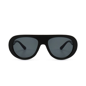 Fashionable oversized aviator sunglasses with thick black frames and dark grey lenses