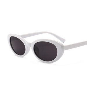Retro small oval sunglasses with white plastic frame and dark grey polarized lenses