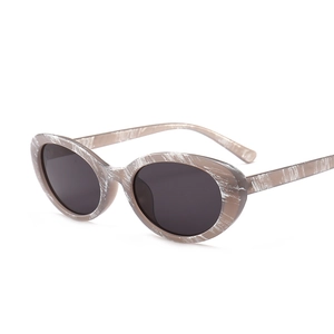 Retro small oval sunglasses with brown marble frame and dark grey polarized lenses