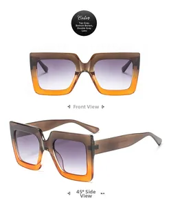 Detail of square gradient frame sunglasses with dual-tone grey lenses from multiple angles