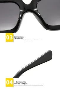 Detail of ergonomic anti-slip nose pads and curved temples on square sunglasses