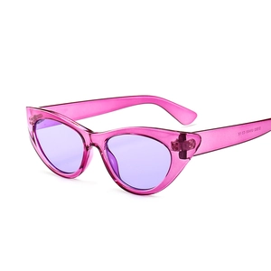 Trendy cat eye sunglasses for women with UV400 translucent rose frame and purple lenses