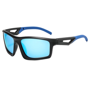 Lunettes de soleil de sport polarisées avec monture noir mat et verres bleus pour cyclisme