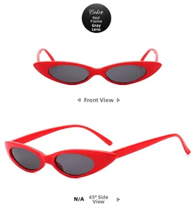 Front and 45-degree side views of small cat eye sunglasses with glossy red frames