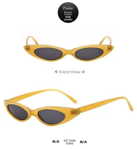 Retro amber cat-eye sunglasses with dark grey lenses in front and 45-degree side views