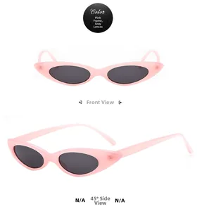 Detailed front and 45-degree angle views of translucent pink cat eye sunglasses with grey lenses