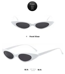 Front and 45-degree side views of white cat-eye sunglasses with grey lenses