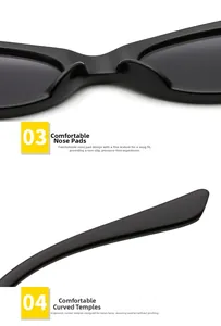 Detail of ergonomic nose pads and non-slip temples on small cat eye sunglasses
