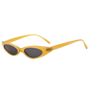 Retro small frame cat eye sunglasses with yellow transparent frame and black lenses