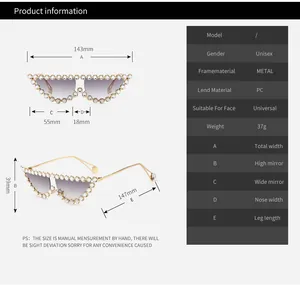 Spécifications de taille pour lunettes œil de chat à strass avec monture métal et verre PC