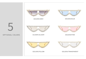Détail de lunettes de soleil œil-de-chat sans monture avec strass de luxe en couleurs