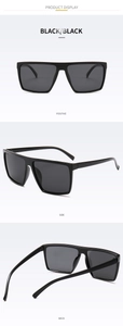 Three-way view of oversized square polarized men's sunglasses in a sleek black finish