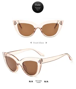 Champagne cat-eye sunglasses with brown lenses showing front and side profile views