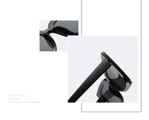 Detail of the large frame sunglasses showing the durable bridge and hinge construction
