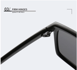 Detailed macro view of the firm metal hinges on these stylish black polarized sunglasses