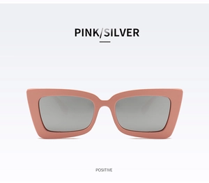 Front view of pink matte square cat eye sunglasses with silver mirrored lenses