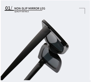 Detail of non-slip temple legs on high-quality black square frame sunglasses