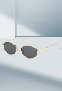 Detailed macro of gold metal hinge and spiral texture on hexagonal sunglasses