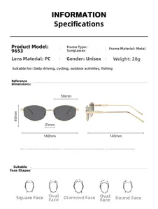 Detailed size dimensions and technical specifications for metal irregular sunglasses