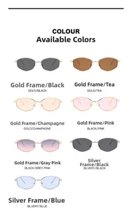 Detail showcasing seven color options for these geometric metal frame sunglasses