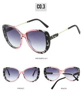 Detailed views of pink leopard square sunglasses with gold temples and gradient lenses